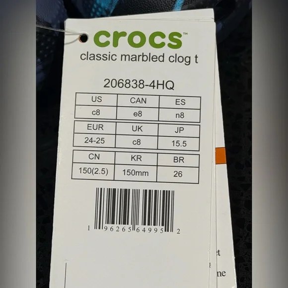 NWT Crocs Classic Marbled Navy Toddler' Clog Shoes Size 8 - Picture 5 of 5